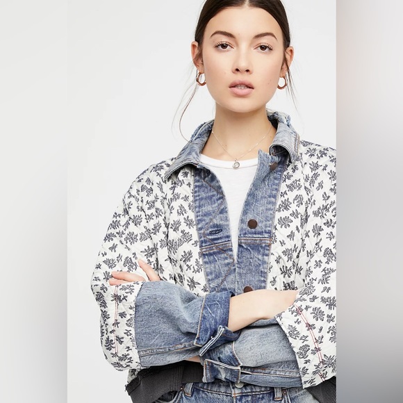 Free People Ditsy Denim Quilted Dolman Jacket Oversized - Picture 7 of 10